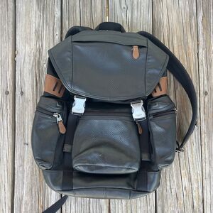 Coach Terrain Trek Backpack Perforated Leather Nylon Bag Black F57477